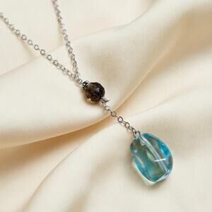 Vintage Liz Henry Sterling Silver Aquamarine and Brown Bead Pendant Necklace